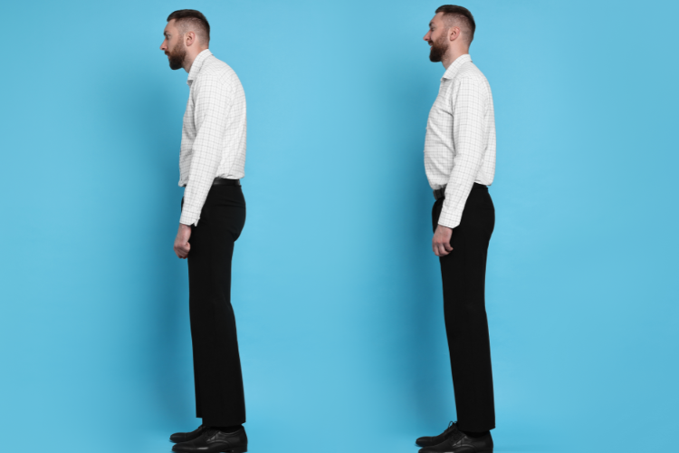 Posture comparison showing improved spinal alignment and confident stance